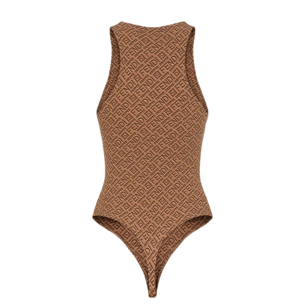 Brand New fendi x skims high neck brown / Tan sleevless bodysuit Size medium